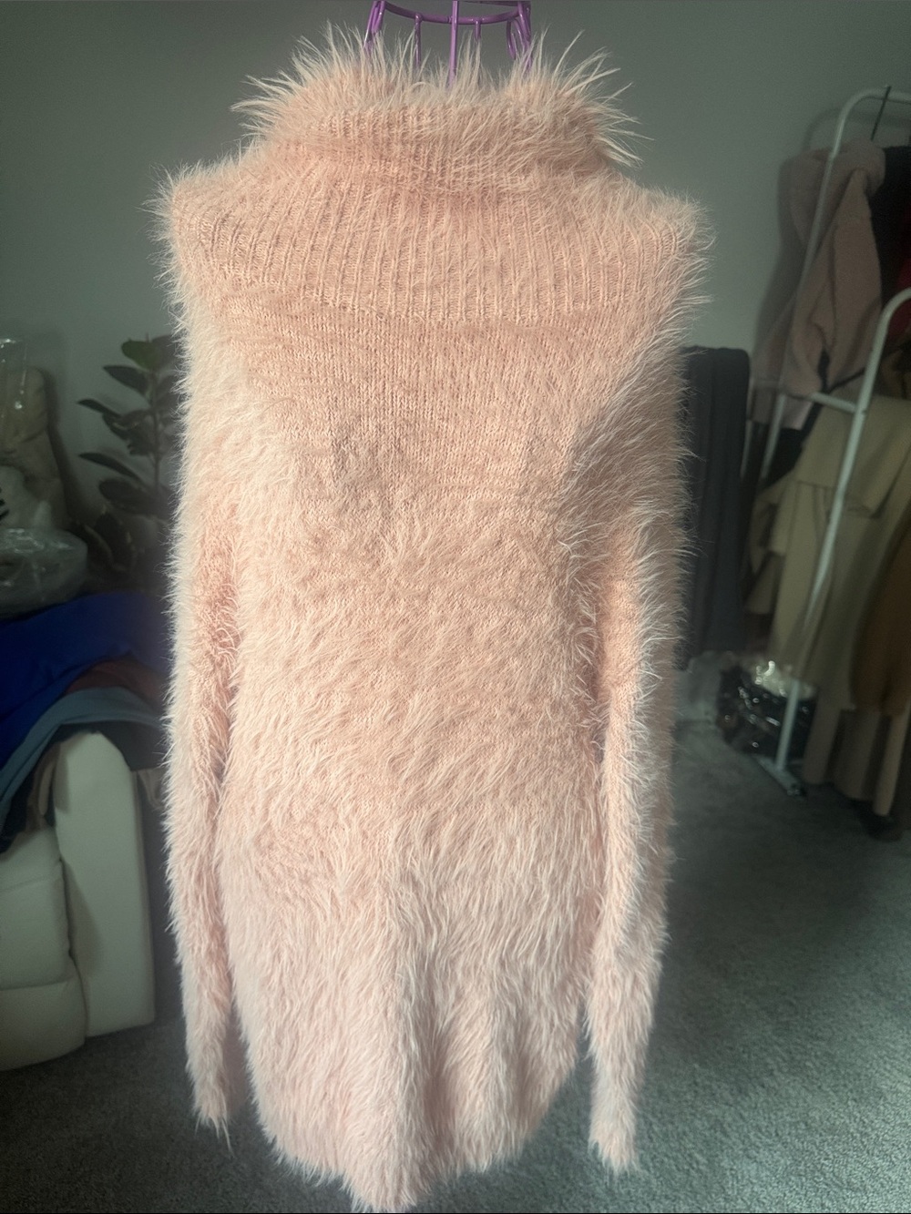 Ontre SHEIN Feminine Blush Pink Fuzzy Turtleneck Sweater
